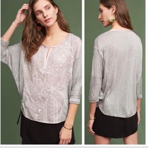 Anthro Tiny Hazel Dolman Sleeve Embroidered Top